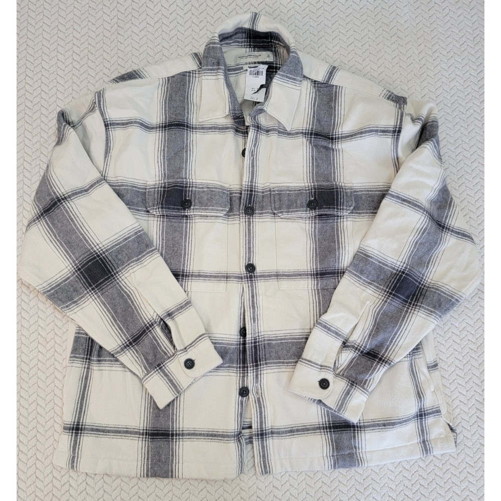 Ambercrombie & Fitch Shacket Mens XL White Plaid Soft Flannel Jacket NWT